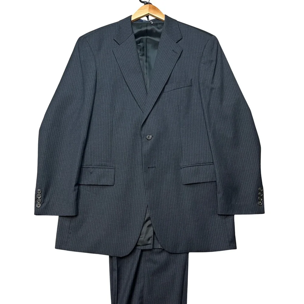 Lauren Ralph Lauren Suit Mens 42T Black Pinstripe Wool Cashmere 2-Button Blazer